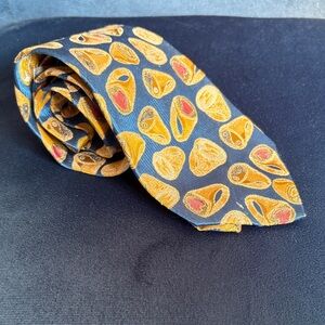 Moschino Blue and Gold Ring Patterned Silk Tie